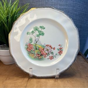 Alfred Meakin English Meadow Dinner Plate Made in England, 18 Karat Gold Border